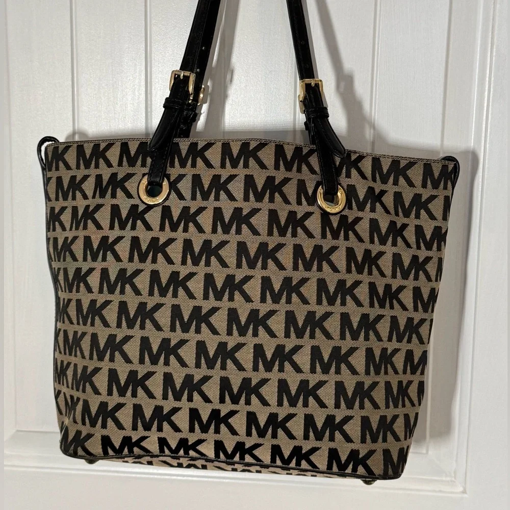 Michael Kors Monogram Tan and Black Jet Set Tote